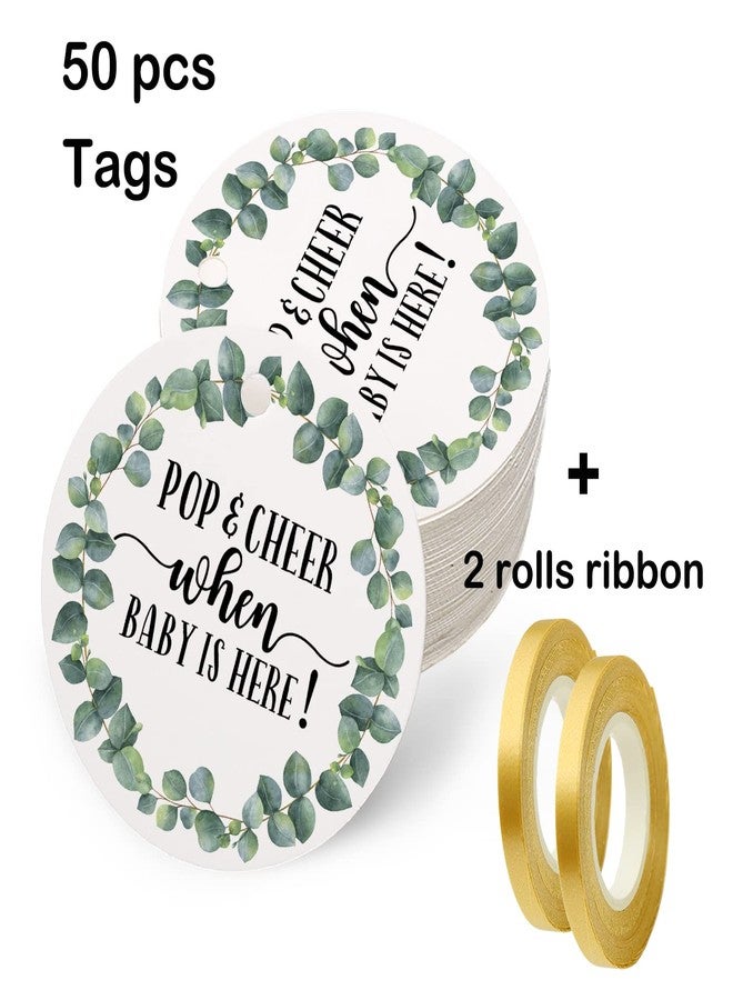 EKSPLODI None Brand Baby Shower Mini Champagne Bottle Tags, 50 Count with Greenery Design & Golden Ribbon - Image 2